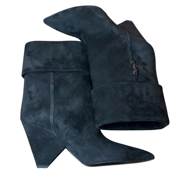 Saint Laurent Silver Monogram Niki Booties In Black Suede NEW EU 39 US 9 - Picture 5 of 10